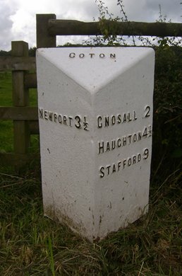 Old Milepost by the A518, Swanpit Farm, Coton, Gnosall parish