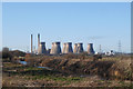 Ferrybridge"C" power station (disused) and the river Aire
