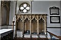 TM0556 : Combs, St. Mary's Church: Piscina and triple sedilia and unusual window with intersecting tracery by Michael Garlick