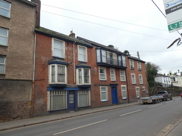 Row of houses (former businesses) in Union Road, Crediton
