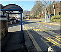 Two blue bus shelters in Edwardsville