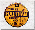 Old circular AA Sign on Church Lane in Haltham