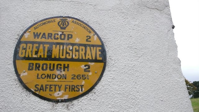 Old circular AA Sign on Musgrave Lane, Great Musgrave