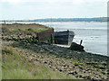 TQ6675 : Barge at wharf, East Tilbury Marshes by Robin Webster