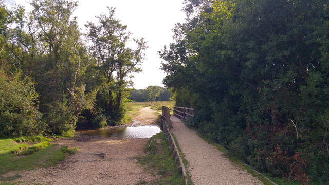 Ford and footbridge on Shepton Water at Pigbush Passage, New Forest