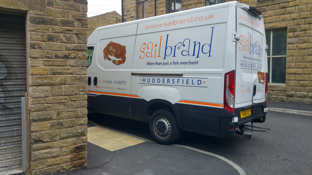 Sailbrand delivery van parked blocking dropped kerb - Central Street, Hebden Bridge