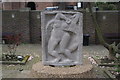 View of the Sir Jacob Epstein stone relief in Ropers Gardens