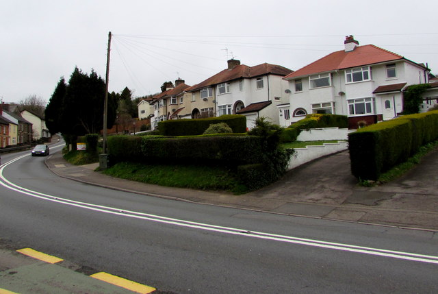 Houses above a bend in Caerphilly Road, Bassaleg
