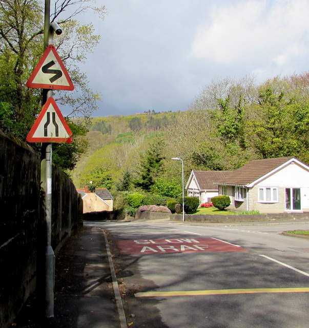 Wordless warning signs alongside the B4434  Dulais Fach Road, Tonna