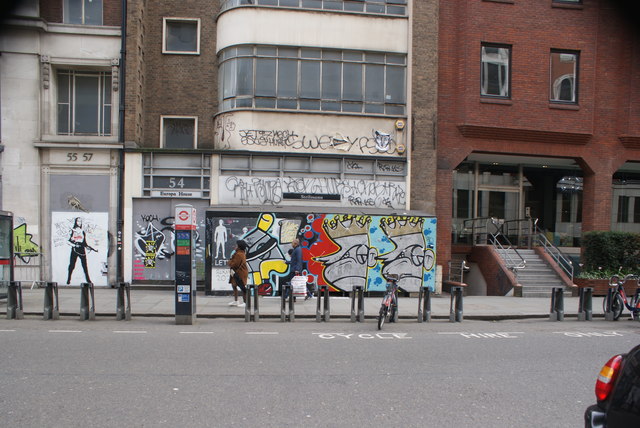 View of graffiti on 54 Great Marlborough Street