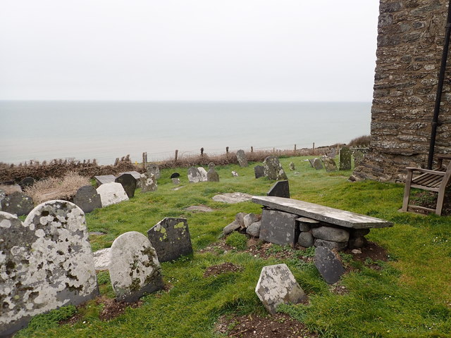 Higgledy-piggledy gravestones in St Celynin's churchyard
