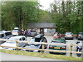 Car park and bird hide at Lake Vyrnwy