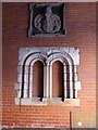 Birkin Building passageway ? plaque and Norman window