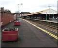 Flower tubs on Caerphilly railway station platform 3