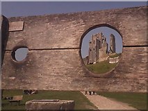 SY9582 : Corfe Castle: the castle through stocks by Chris Downer