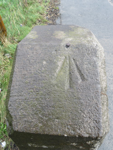 Rivet bench mark on a Thomas Telford milestone near Corwen