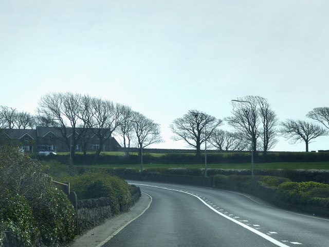 Bend in the A5 Holyhead Road near Rhostrehwfa