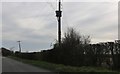 Wonky telegraph poles on Childerditch Lane