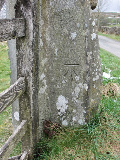Bench mark on a gatepost near Foxup, Littondale