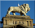 Lion atop Lion Arcade, John William Street, Huddersfield