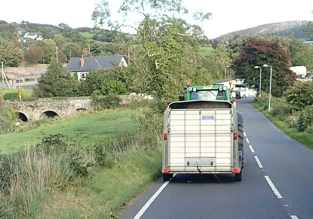 Agricultural traffic on the B30 at the western entrance to Silverbridge