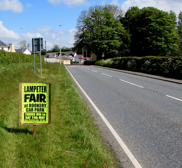 Lampeter Fair advert alongside Llanwnnen... © Jaggery ccbysa/2.0