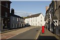 Postbox and The Feathers public house, Ruthin