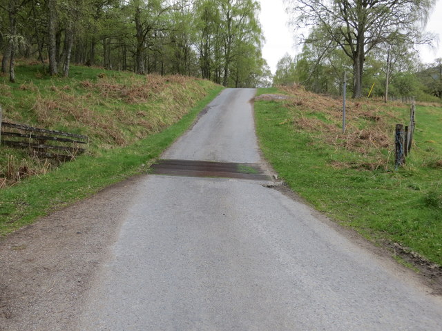 Road and walk-by Cattle Grid near to Ruith Chastle