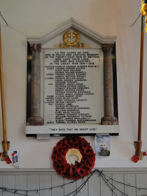 World War One Memorial in Watton St. Mary's church