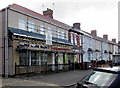 Business premises under scaffolding, 106-108 Malpas Road, Crindau, Newport