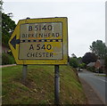 Pre-Worboys road sign on the Caldy Road (B5141), Caldy