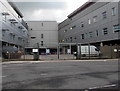 Automatic gates at a hospital yard entrance, Ystrad Mynach