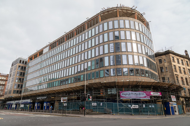 Scaffolding on Westergate House at the Junction of Hope Street and Argyle Street in Glasgow 