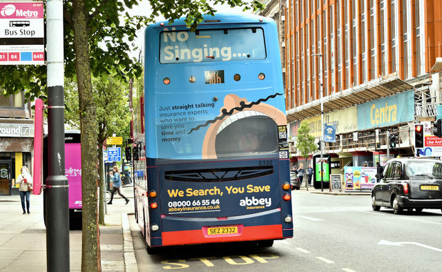 Advertising bus, Belfast (June 2019)