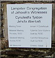 Information notice for Lampeter Congregation of Jehovah