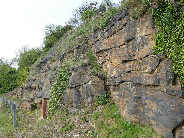 Exposed rock in a railway cutting