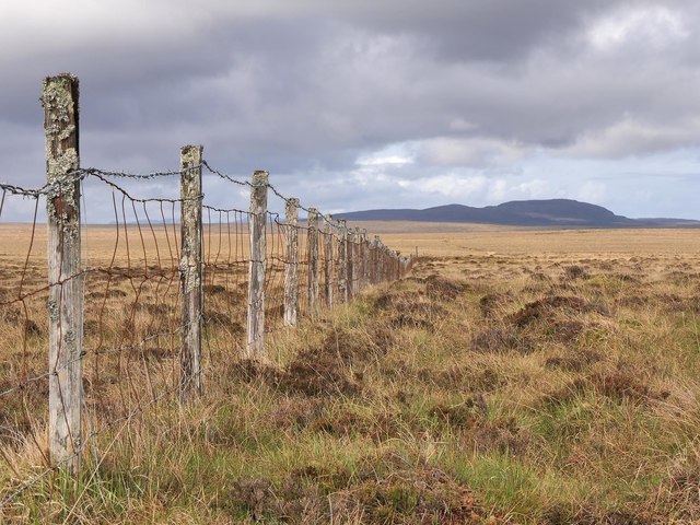 Fence on moorland below Beinn na Cloiche, Isle of Lewis