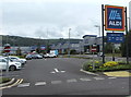 Aldi name sign, Gallagher Retail Park, Caerphilly