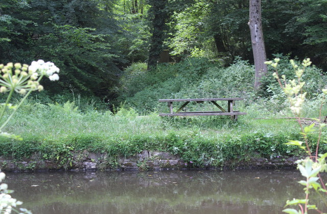Picnic table on curve in Mon & Brec Canal