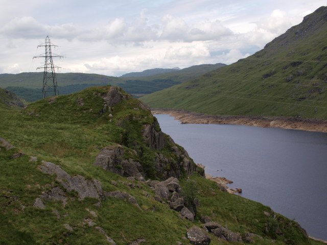 Pylon and power cables beside Loch Sloy