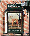 Sign of The Greyhound public house in Ixworth