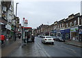 Bus stop and shelter on Green Lanes (A105), Palmers Green