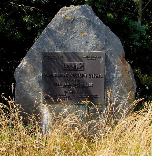 Barnstaple Western Bypass plaque on a boulder