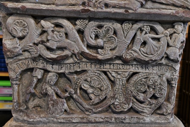 Bridekirk, St. Bridget's Church: Norman font, eastern face (detail)