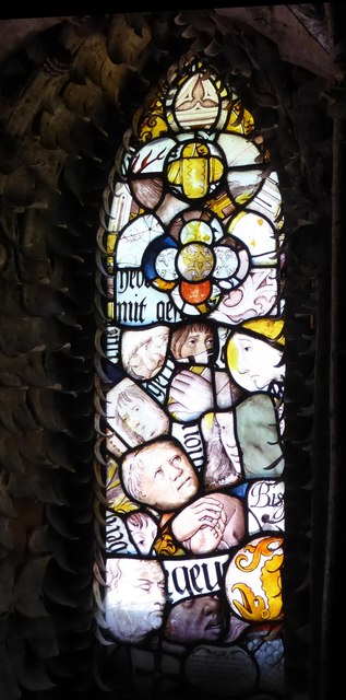 Stained glass window in the "Bear Hut" at Killerton