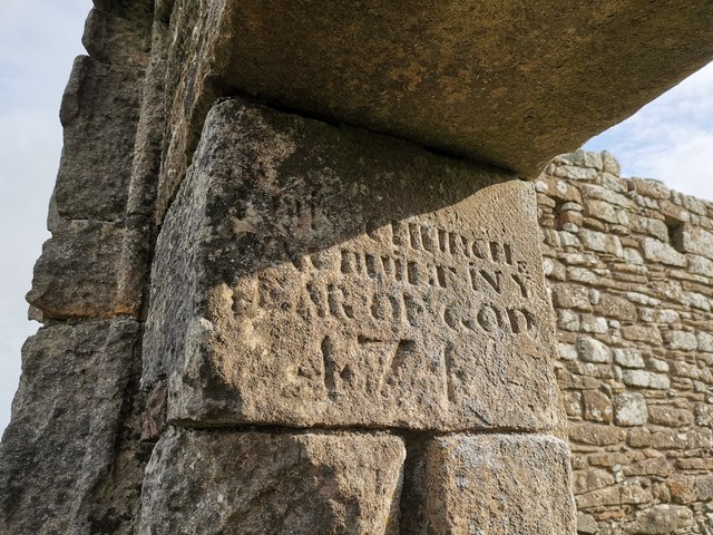 Inscribed stone at the west doorway, Banagher Old Church