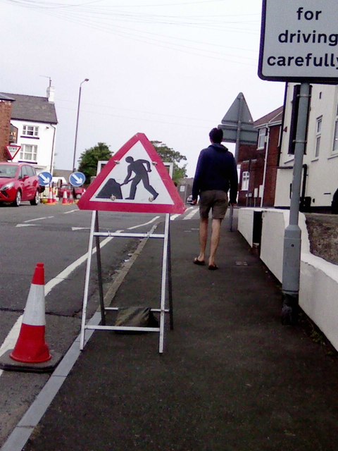 UK roadworks ahead sign