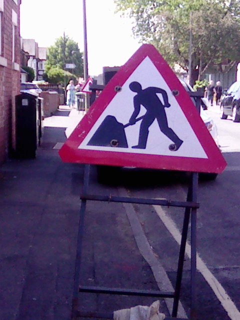 UK Road Works Ahead Sign
