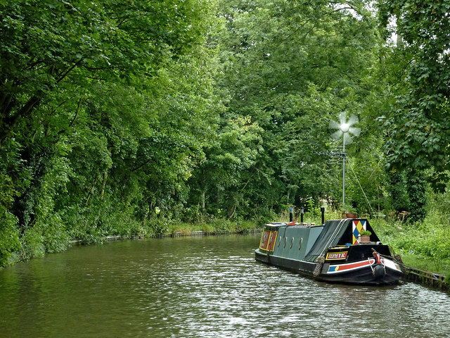 Moored narrowboat near Tixall in Staffordshire