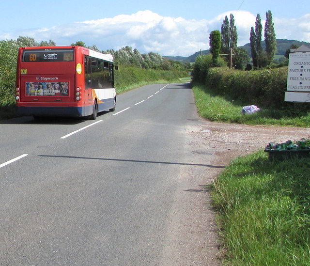 Stagecoach bus passes the entrance road... © Jaggery Geograph